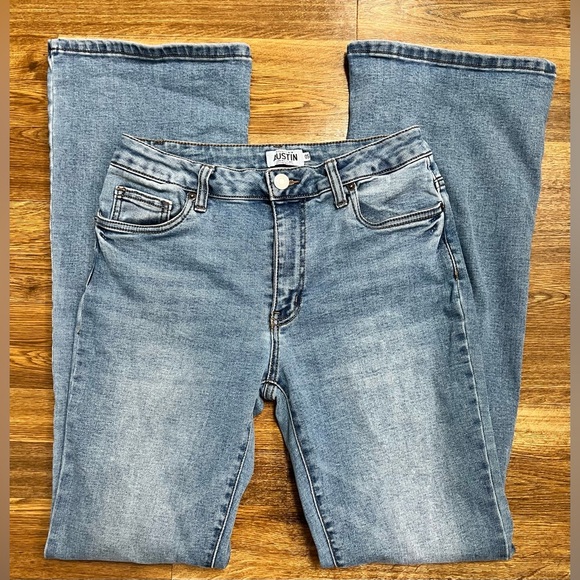 Refuge denim medium wash y2k 90’s low rise flare stretch jeans jr size 5 tall - Picture 1 of 11